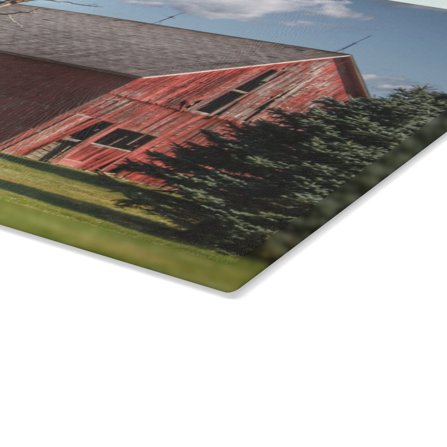 U R There Photography Havens Road Red Among the Pines Rustic Farmhouse Tempered-Glass Cutting Board