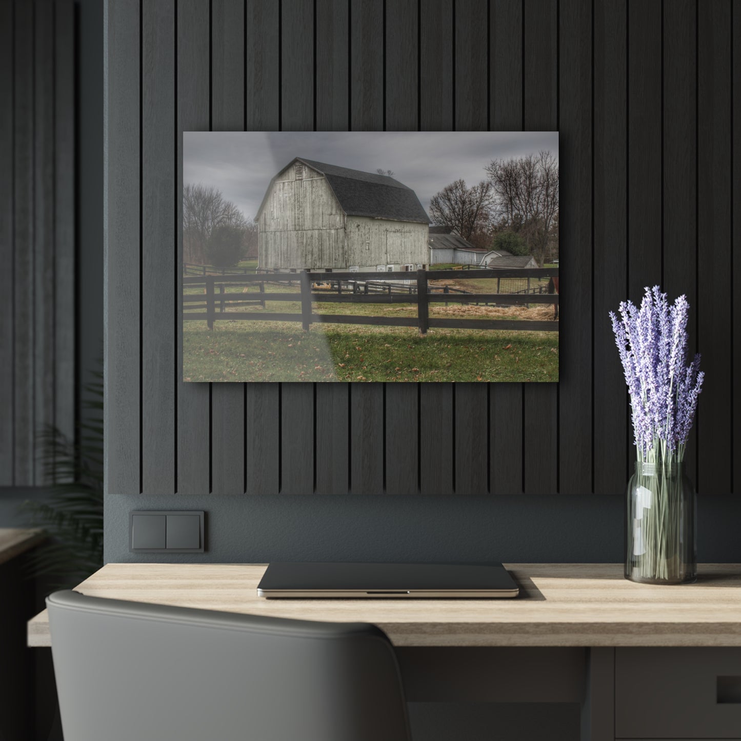 U R There Photography Roadside White Beyond the Fences Rustic Farmhouse Acrylic Wall Print