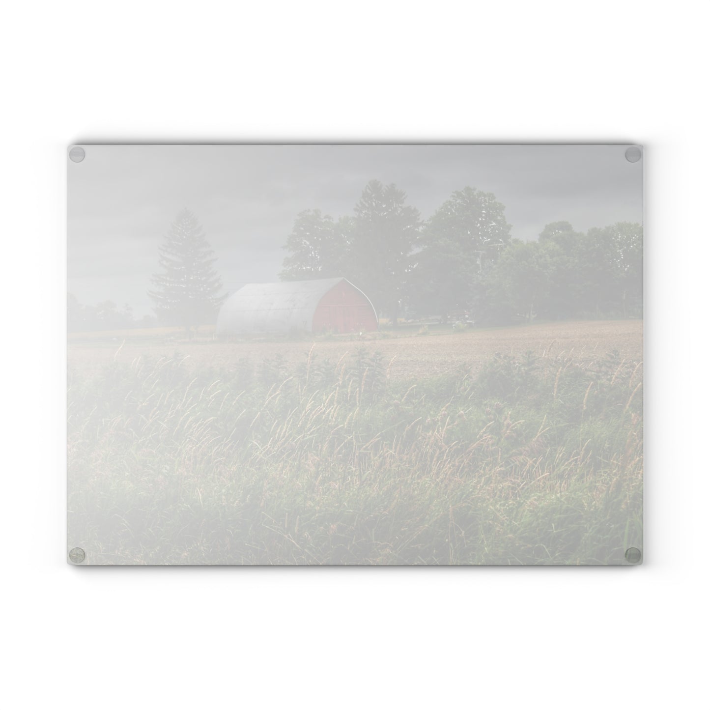 U R There Photography Mayville Road Red Quonset Rustic Farmhouse Tempered-Glass Cutting Board