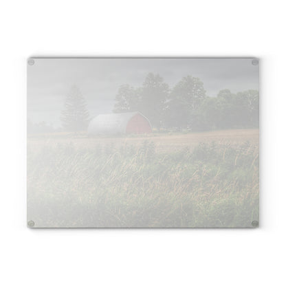 U R There Photography Mayville Road Red Quonset Rustic Farmhouse Tempered-Glass Cutting Board