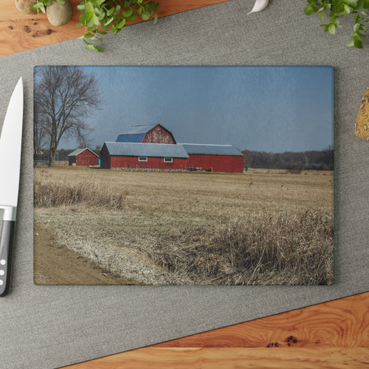 U R There Photography Romeo Plank Road Reds II Rustic Farmhouse Tempered-Glass Cutting Board