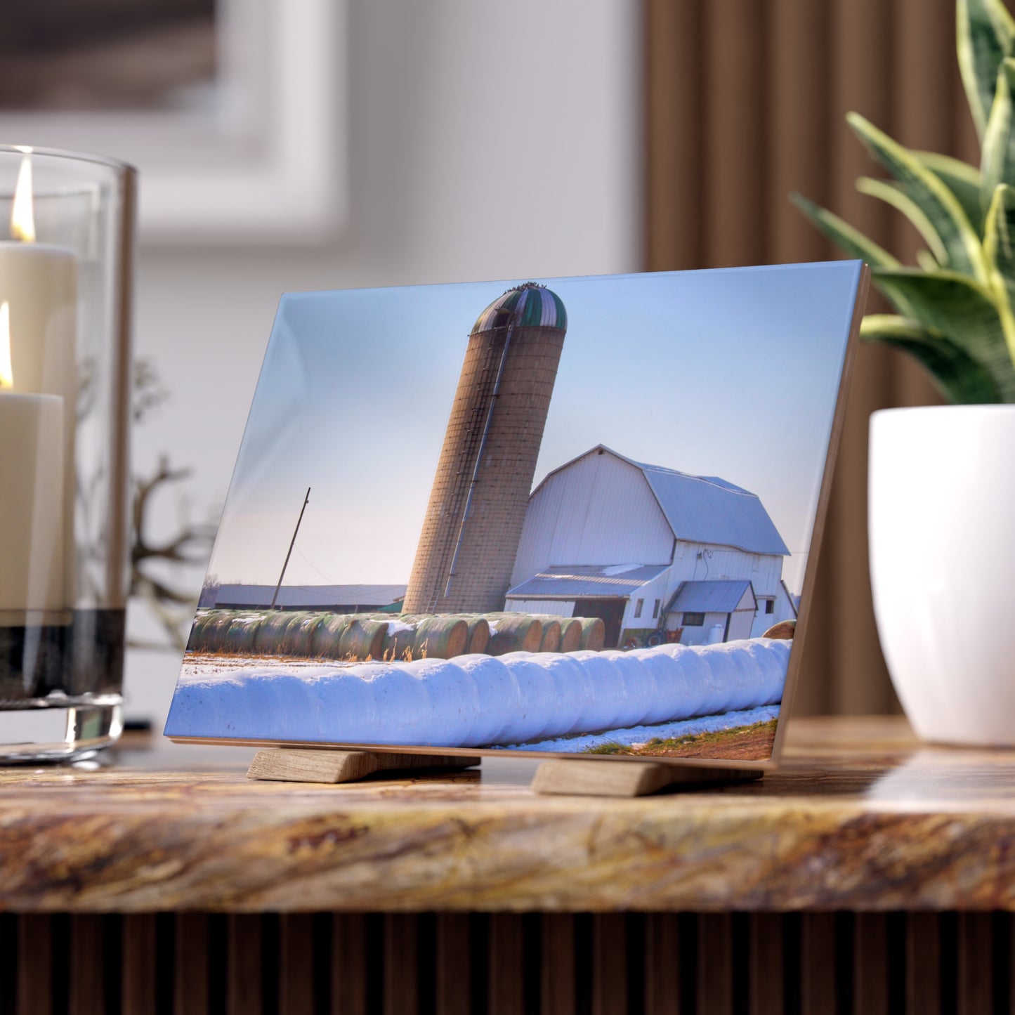 U R There Photography Bowers Road White in Winter Rustic Farmhouse Decorative Ceramic Tile