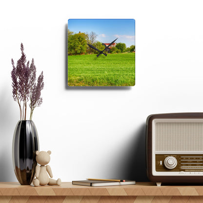 U R There Photography Deckerville Road Hidden Red Rustic Farmhouse Acrylic Analog Wall Clock