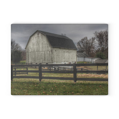 U R There Photography Roadside White Beyond the Fences Rustic Farmhouse Tempered-Glass Cutting Board