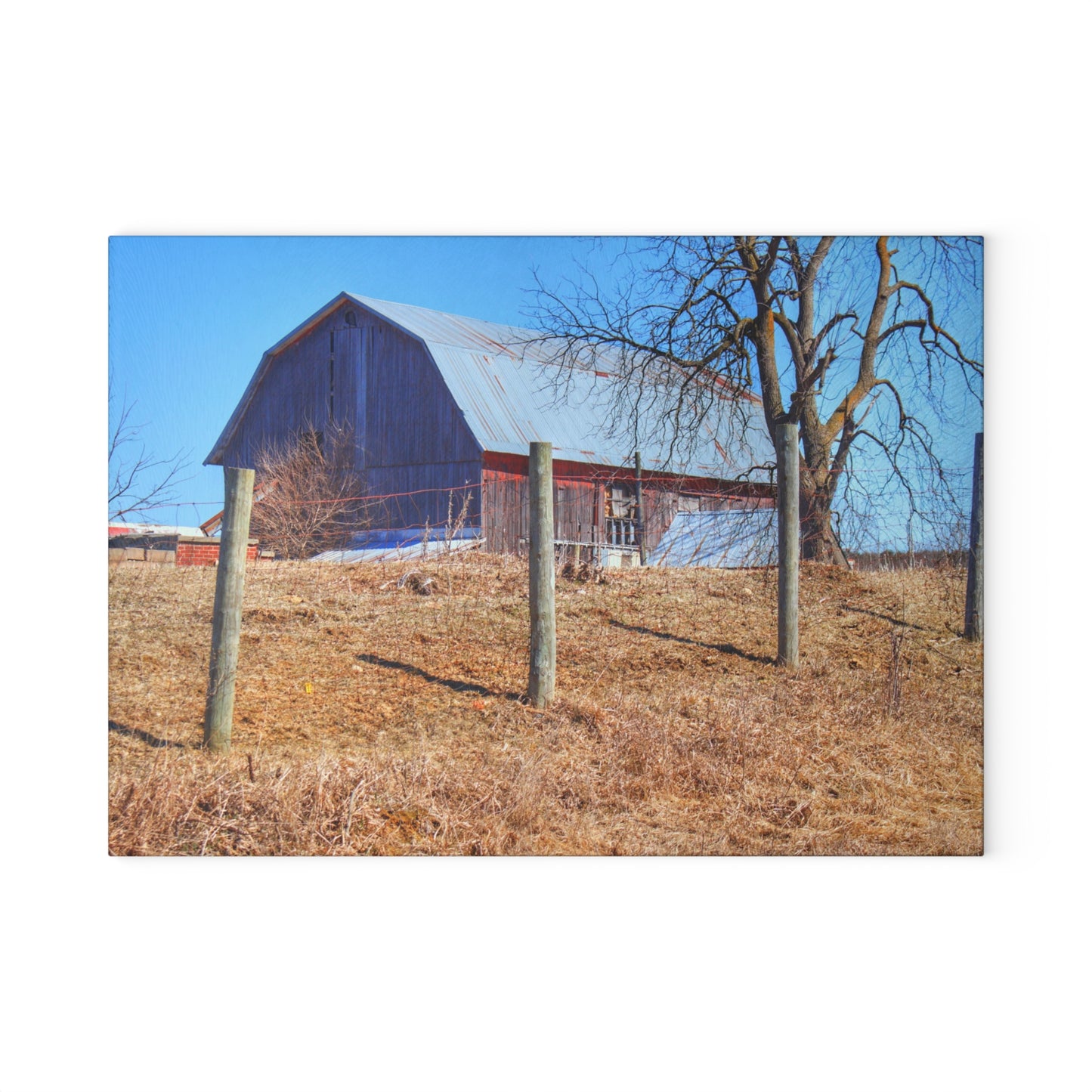 U R There Photography Marathon Haybarn on the Hill II Rustic Farmhouse Tempered-Glass Cutting Board