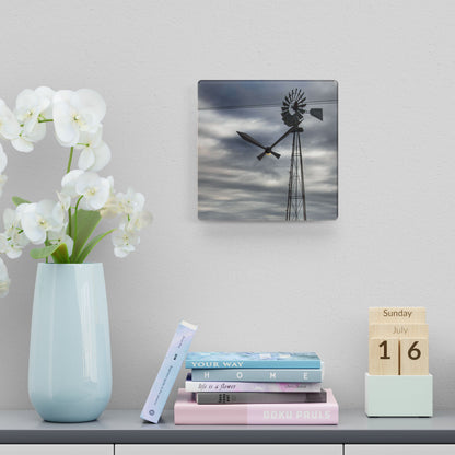 U R There Photography Valentine Road Windmill Rustic Farmhouse Acrylic Analog Wall Clock