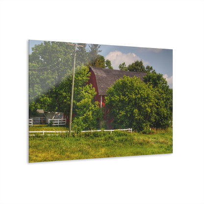 U R There Photography Hidden Red Beyond the Fence Rustic Farmhouse Acrylic Wall Print