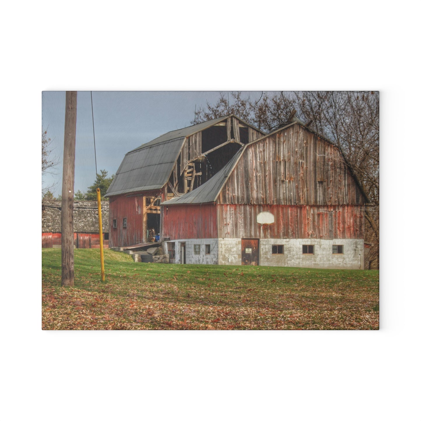 U R There Photography Crawford Road Old Red Rustic Farmhouse Tempered-Glass Cutting Board