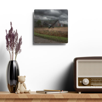 U R There Photography Weaver Road Brown Rustic Farmhouse Acrylic Analog Wall Clock
