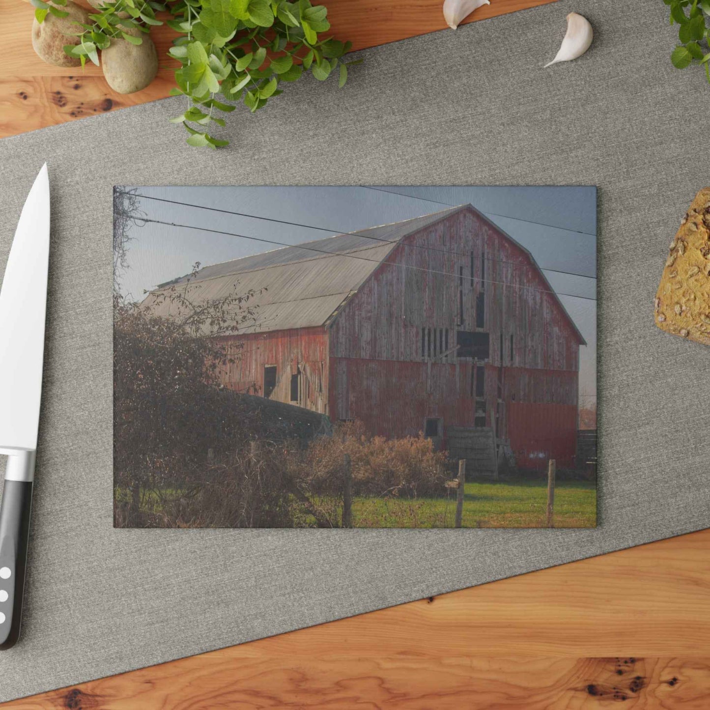 U R There Photography Dodge Road Red I Rustic Farmhouse Tempered-Glass Cutting Board