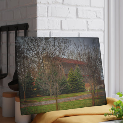 U R There Photography Rusted Red Beyond the Pines Rustic Farmhouse Tempered-Glass Cutting Board