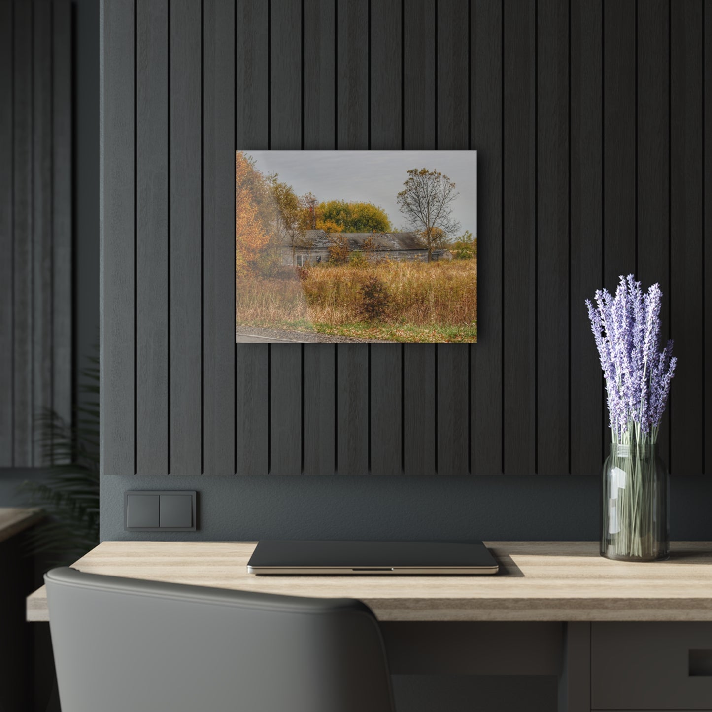 U R There Photography Hill Road Roadside Greys Rustic Farmhouse Acrylic Wall Print