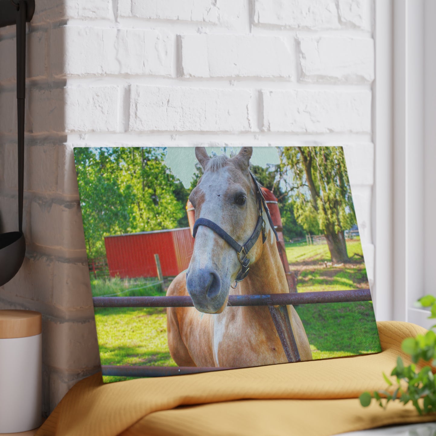 U R There Photography White Cream Mare of Hollenbeck Rustic Farmhouse Tempered-Glass Cutting Board