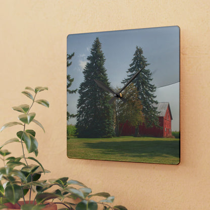 U R There Photography Small Red Barn Beneath the Pines Rustic Farmhouse Acrylic Analog Wall Clock 10.75'' × 10.75'' (Square)