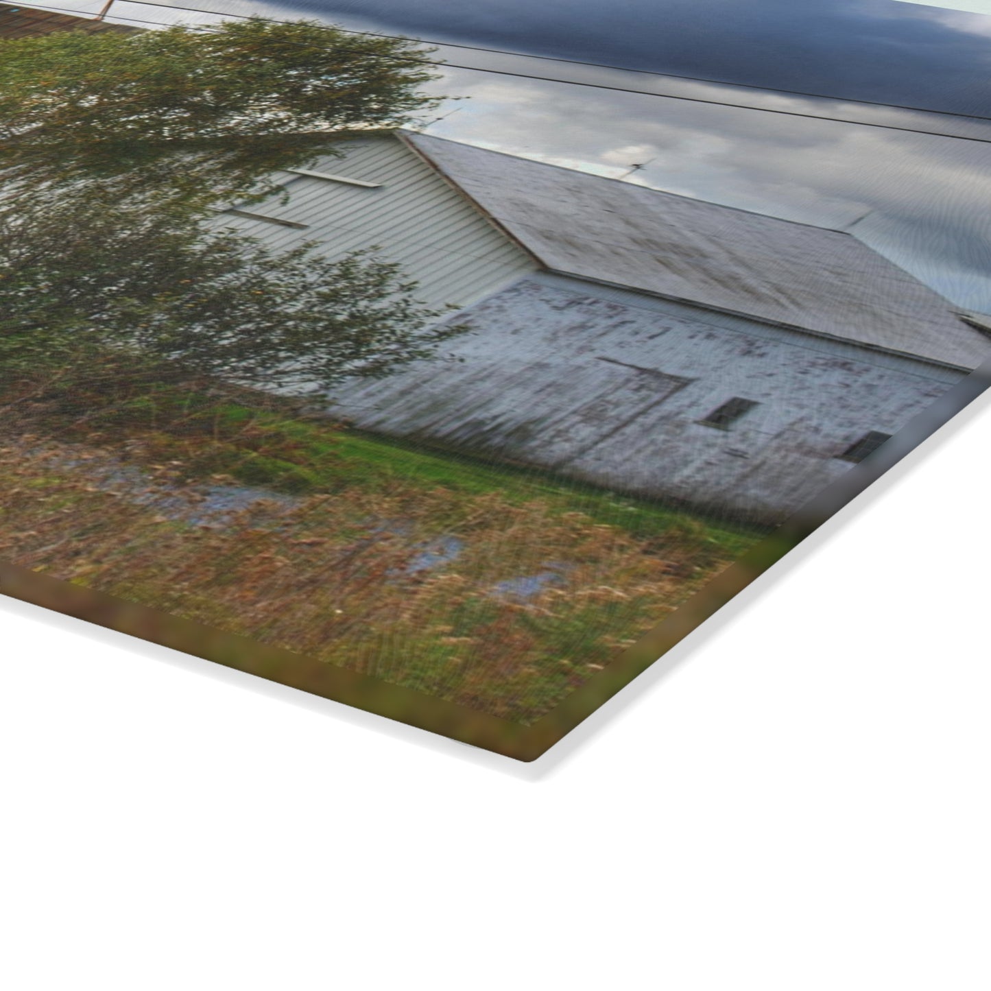 U R There Photography Baldwin White and Silo Rustic Farmhouse Tempered-Glass Cutting Board