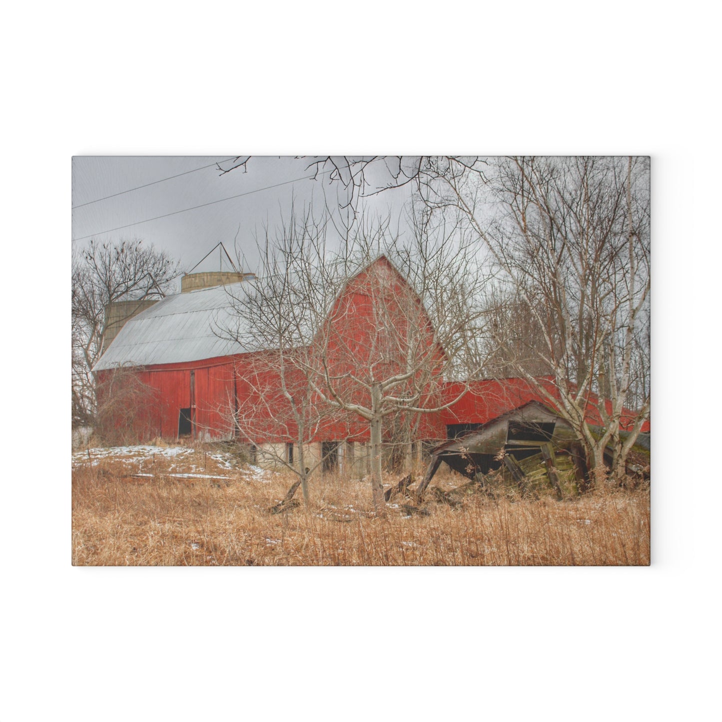 U R There Photography North Five Lakes Road Red Rustic Farmhouse Tempered-Glass Cutting Board 8"x 11"