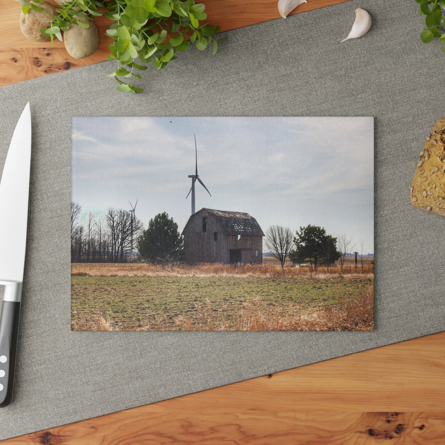 U R There Photography French Road Little Red Rustic Farmhouse Tempered-Glass Cutting Board
