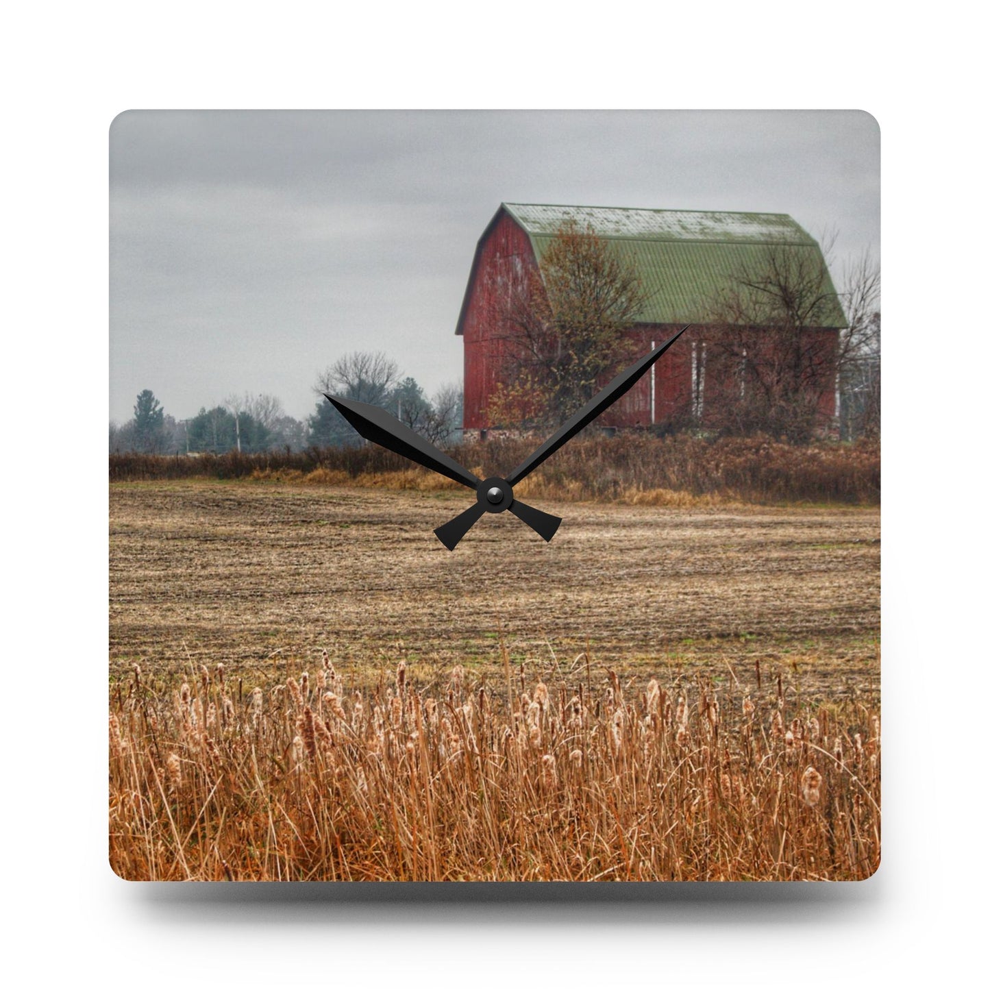 U R There Photography Bowers Road Red IV Rustic Farmhouse Acrylic Analog Wall Clock