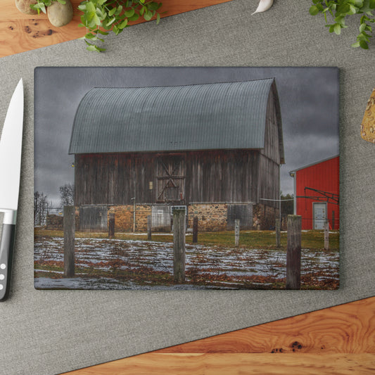 U R There Photography Schott Road Grey III Rustic Farmhouse Tempered-Glass Cutting Board
