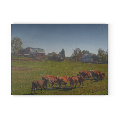 U R There Photography Plain Road Farm and Cows Rustic Farmhouse Tempered-Glass Cutting Board