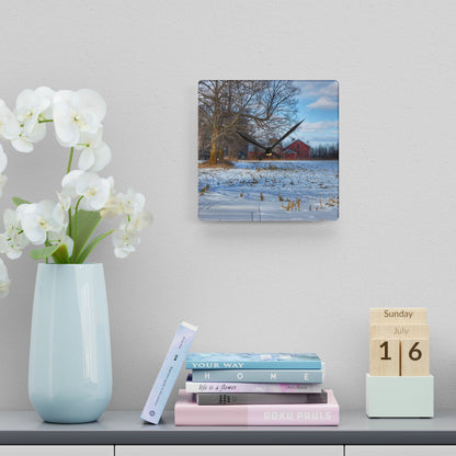 U R There Photography Across Barnes Road Frozen Cornfield Rustic Farmhouse Acrylic Analog Wall Clock