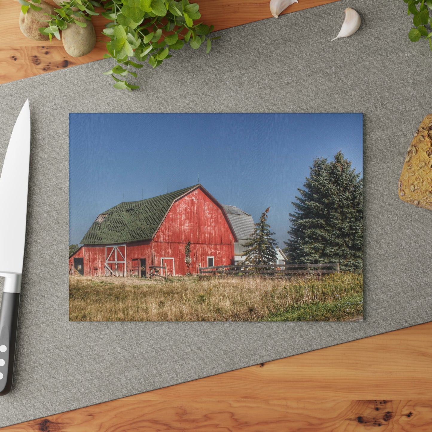 U R There Photography Elmwood Road Red III Rustic Farmhouse Tempered-Glass Cutting Board