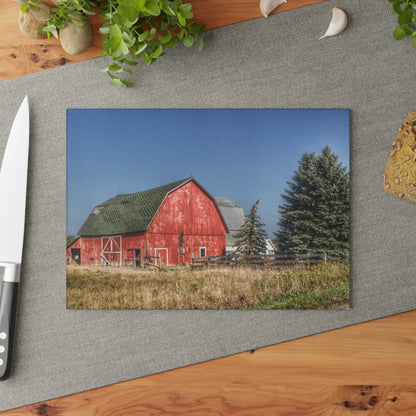 U R There Photography Elmwood Road Red III Rustic Farmhouse Tempered-Glass Cutting Board
