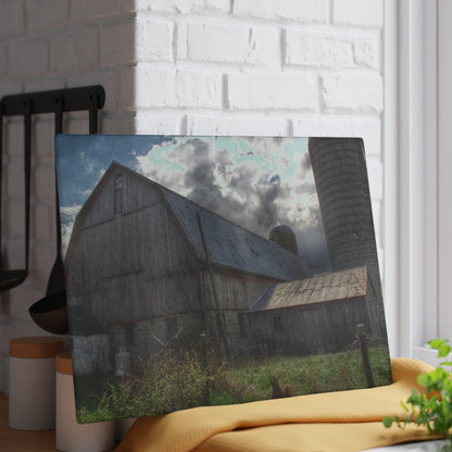 U R There Photography Sandusky Grey II Rustic Farmhouse Tempered-Glass Cutting Board