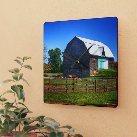 U R There Photography Harris Road Fieldstone Grey Rustic Farmhouse Acrylic Analog Wall Clock