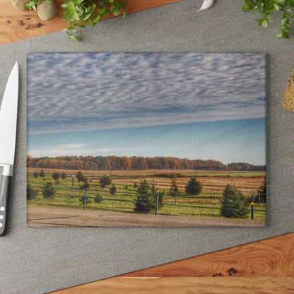 U R There Photography Fences, Firs and Fall Rustic Farmhouse Tempered-Glass Cutting Board