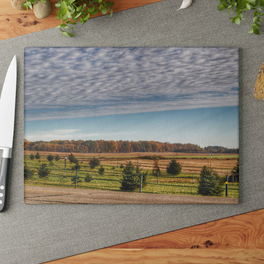 U R There Photography Fences, Firs and Fall Rustic Farmhouse Tempered-Glass Cutting Board