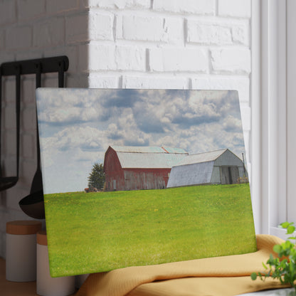 U R There Photography Henderson Hilltop Red Rustic Farmhouse Tempered-Glass Cutting Board