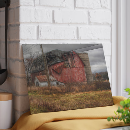 U R There Photography German Road Forgotten Red I Rustic Farmhouse Tempered-Glass Cutting Board