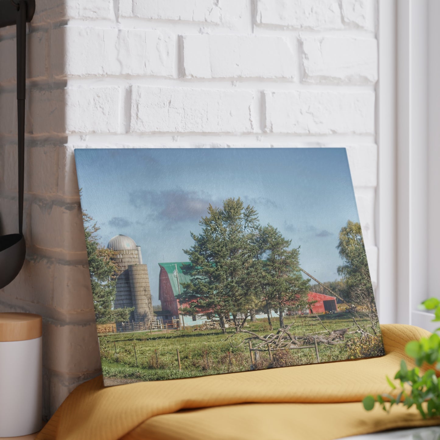 U R There Photography Croswell Wagner Road Red Rustic Farmhouse Tempered-Glass Cutting Board