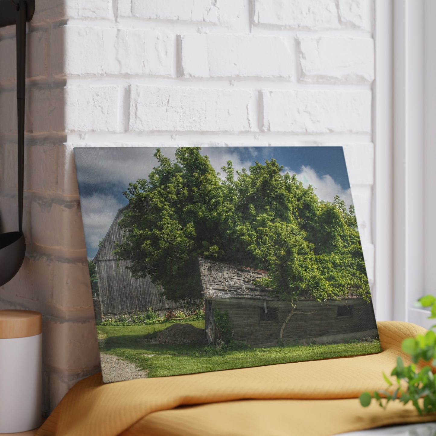 U R There Photography Brown City Road Barn and Buddy I Rustic Farmhouse Tempered-Glass Cutting Board