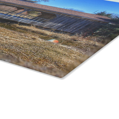 U R There Photography Covered Bridge of Campground Road II Rustic Farmhouse Tempered-Glass Cutting Board