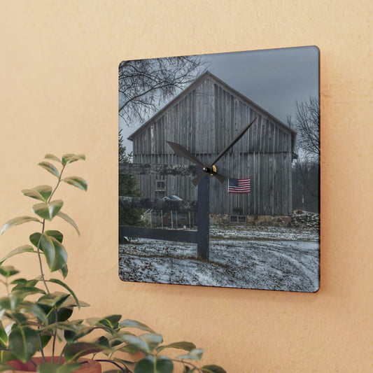 U R There Photography Sutton Road Patriot Grey I Rustic Farmhouse Acrylic Analog Wall Clock
