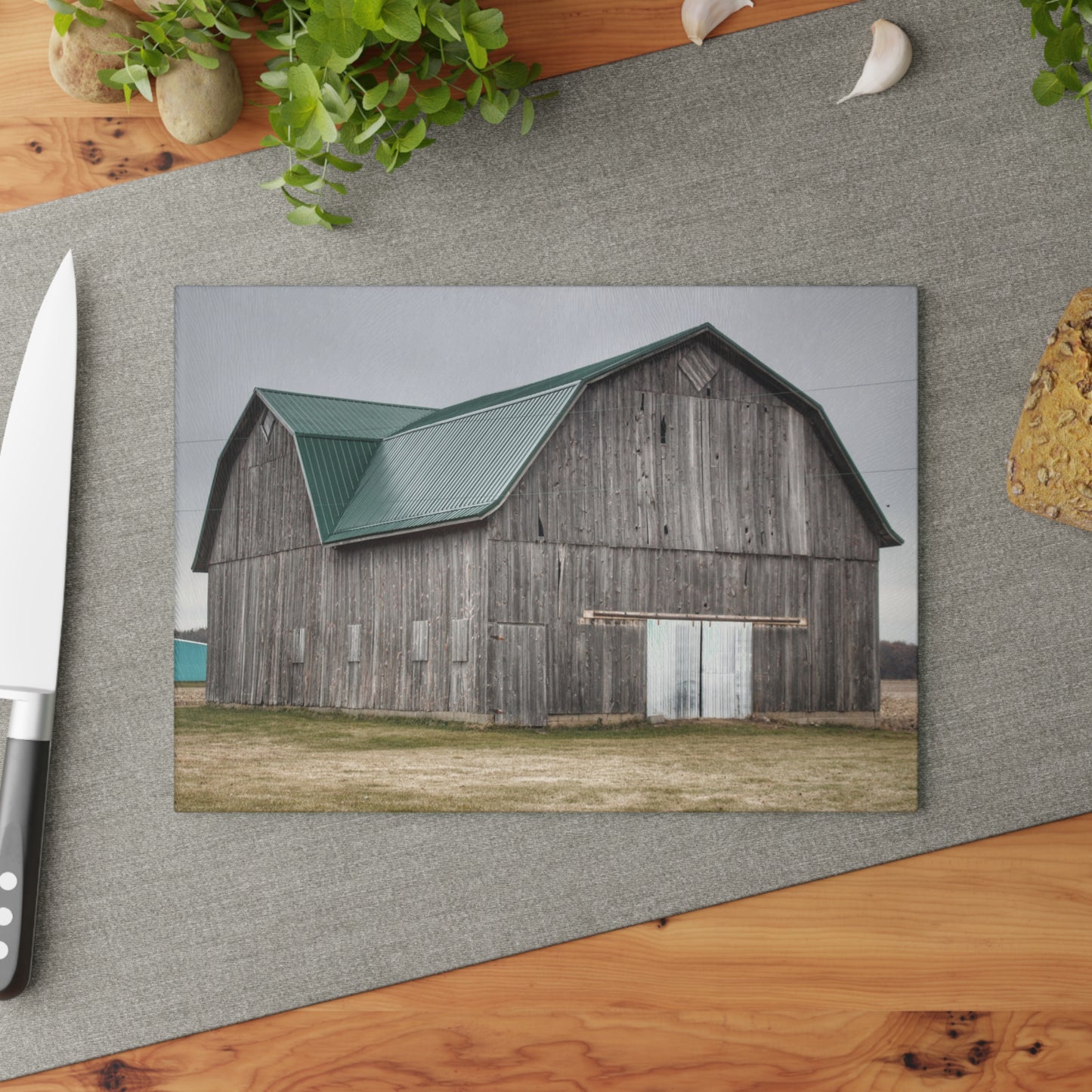 U R There Photography Loomis Road Grey Rustic Farmhouse Tempered-Glass Cutting Board