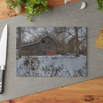 U R There Photography Hayes Road Grey in Winter II Rustic Farmhouse Tempered-Glass Cutting Board