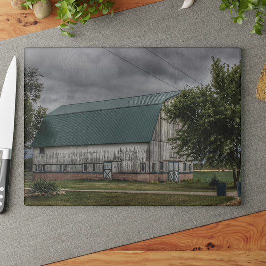 U R There Photography Bristol Road White II Rustic Farmhouse Tempered-Glass Cutting Board