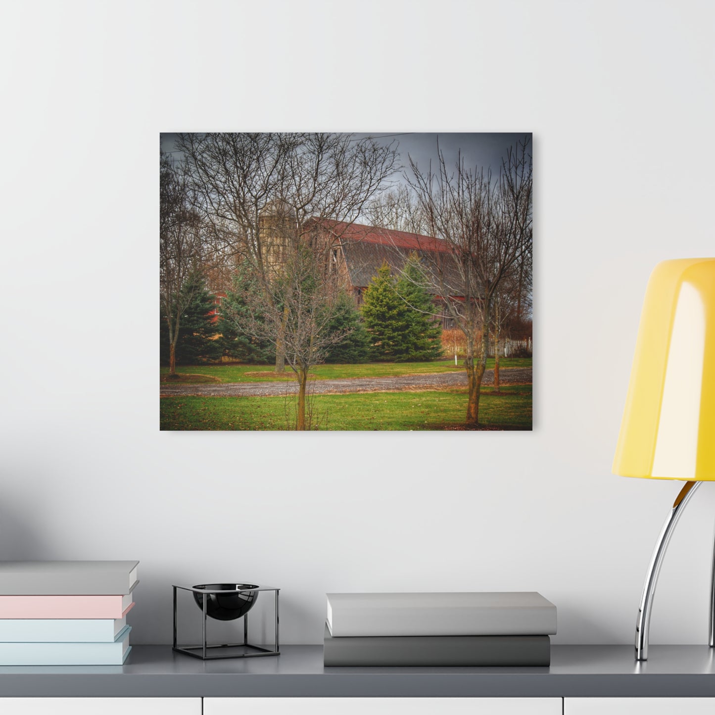 U R There Photography Rusted Red Beyond the Pines Rustic Farmhouse Acrylic Wall Print