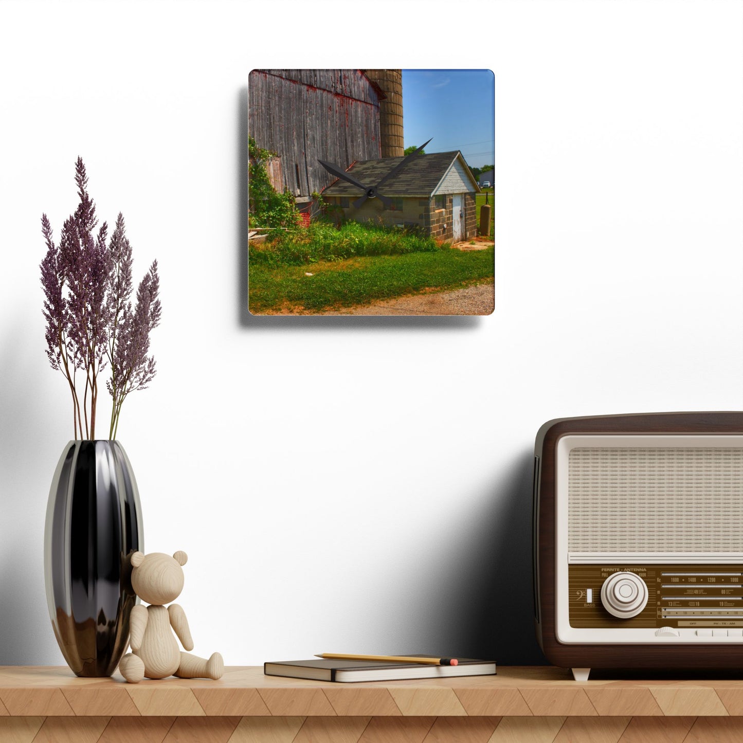 U R There Photography Marlette Red V Rustic Farmhouse Acrylic Analog Wall Clock