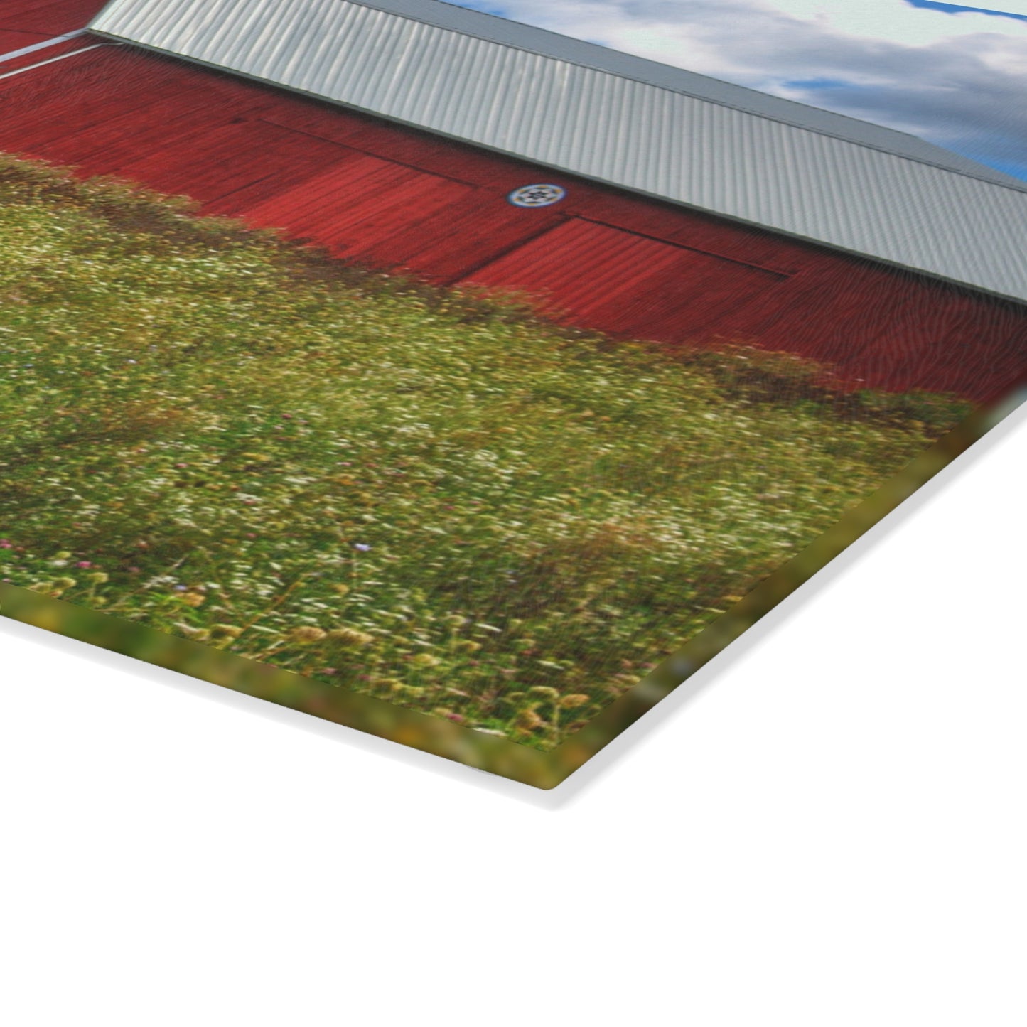 U R There Photography South Henderson Road Hilltop Red III Rustic Farmhouse Tempered-Glass Cutting Board
