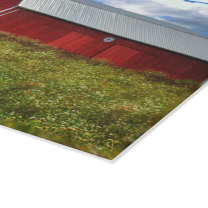 U R There Photography South Henderson Road Hilltop Red III Rustic Farmhouse Tempered-Glass Cutting Board