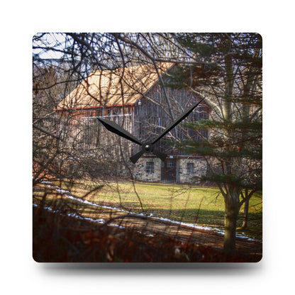 U R There Photography Newark Road Hidden Fieldstone Grey Rustic Farmhouse Acrylic Analog Wall Clock