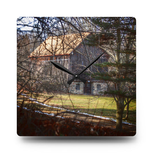 Newark Road Hidden Fieldstone Grey Rustic Farmhouse Acrylic Analog Wall Clock 10.75'' × 10.75'' (Square)