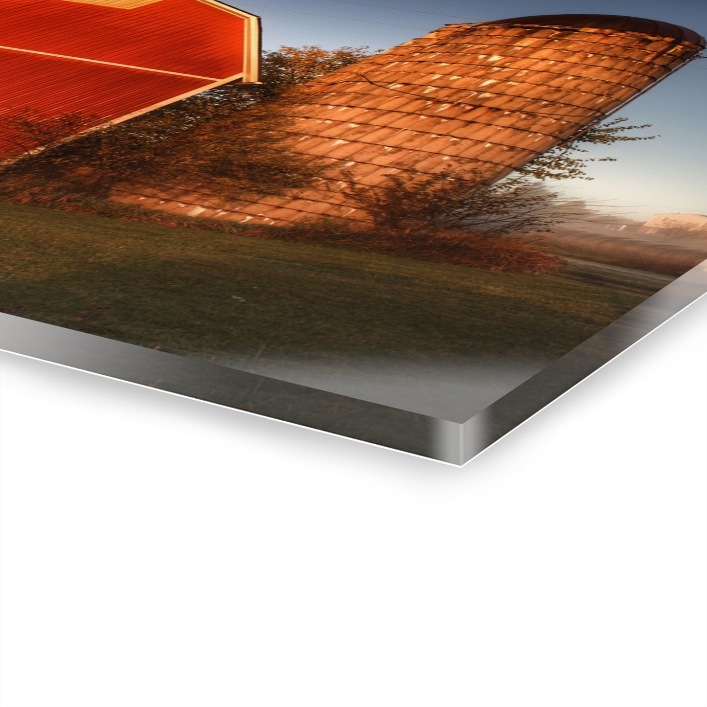 U R There Photography Klam Road Red Meets Foggy Sunrise I Rustic Farmhouse Acrylic Wall Print