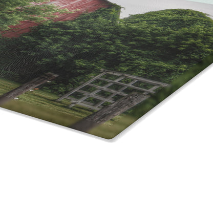 U R There Photography Otter Lake Road Hidden Red Rustic Farmhouse Tempered-Glass Cutting Board