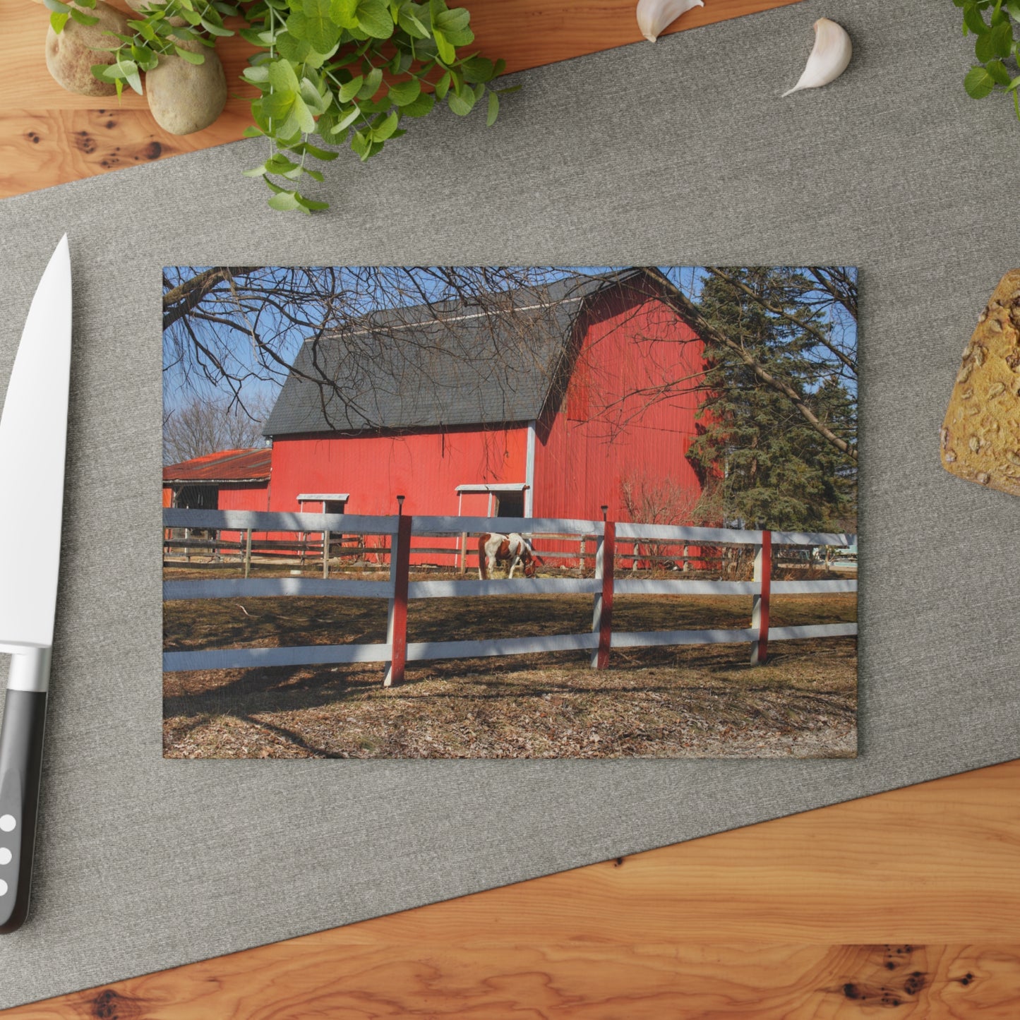 U R There Photography Wolcott Red and Filly Rustic Farmhouse Tempered-Glass Cutting Board
