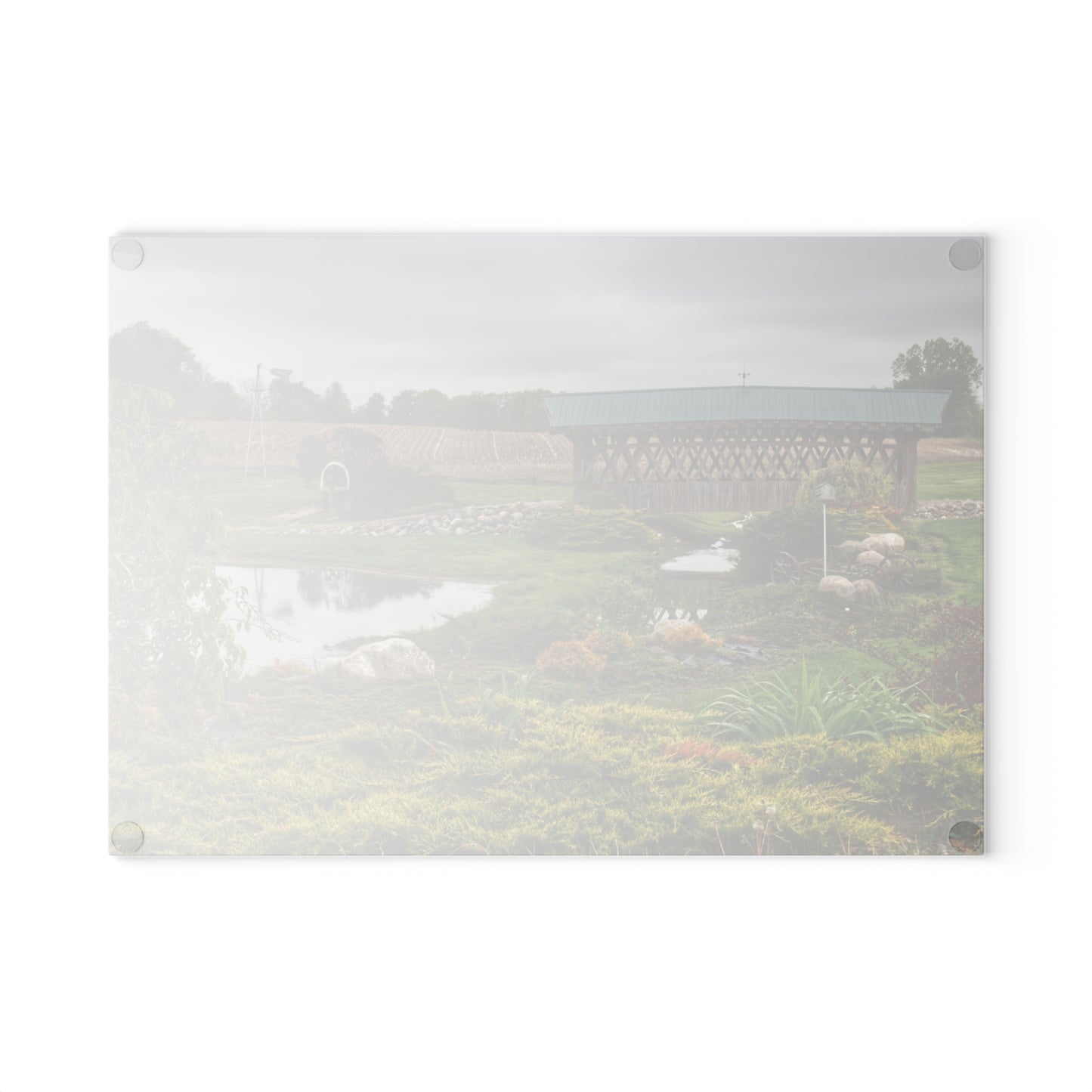 U R There Photography Bridge of Summer Road II Rustic Farmhouse Tempered-Glass Cutting Board 8"x 11"